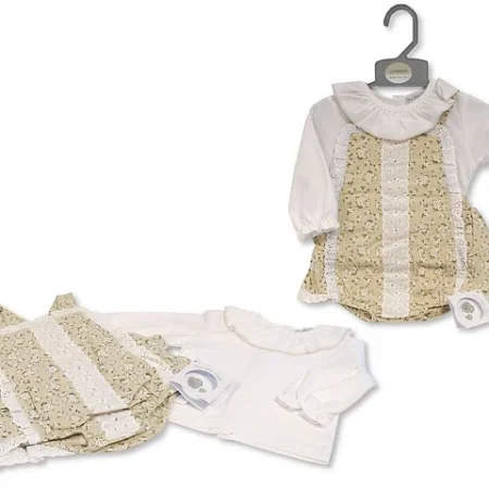 Baby Girls 2 Pcs Short Dungaree Set With Lace