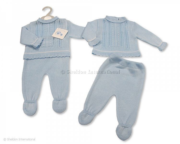 Knitted Baby Boys 2 Pieces Pram Set Knitted Baby Boys 2 Pieces Pram Set
