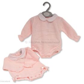 Knitted Baby Girls Short Romper With Bows