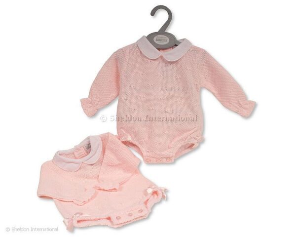 Knitted Baby Girls Short Romper With Bows