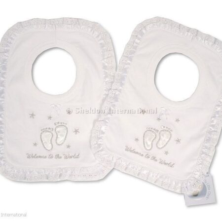 Baby Christening Pop-over Bibs With Lace - Welcome To The World