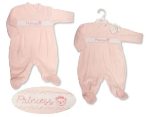 Baby Girls Velour All In One With Smocking - Princess