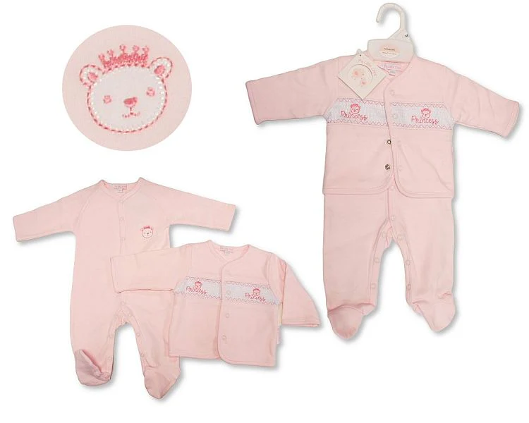Baby Girls Velour 2 Pcs Set With Smocking - Princess Baby Girls Velour 2 Pcs Set With Smocking - Princess