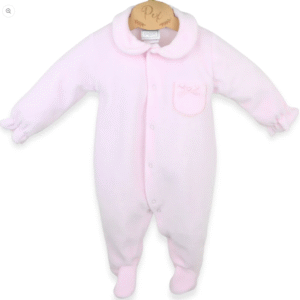 Pex Baby Girls Pink Velour Sleepsuit With Bow Pocket