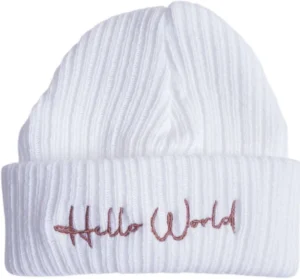 White Newborn Hello World Hat