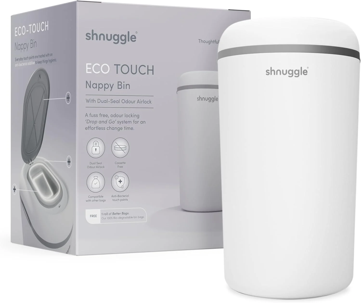 Shnuggle Eco-touch Nappy Bin | Odour-locking & Eco-friendly Shnuggle Eco-touch Nappy Bin | Odour-locking & Eco-friendly
