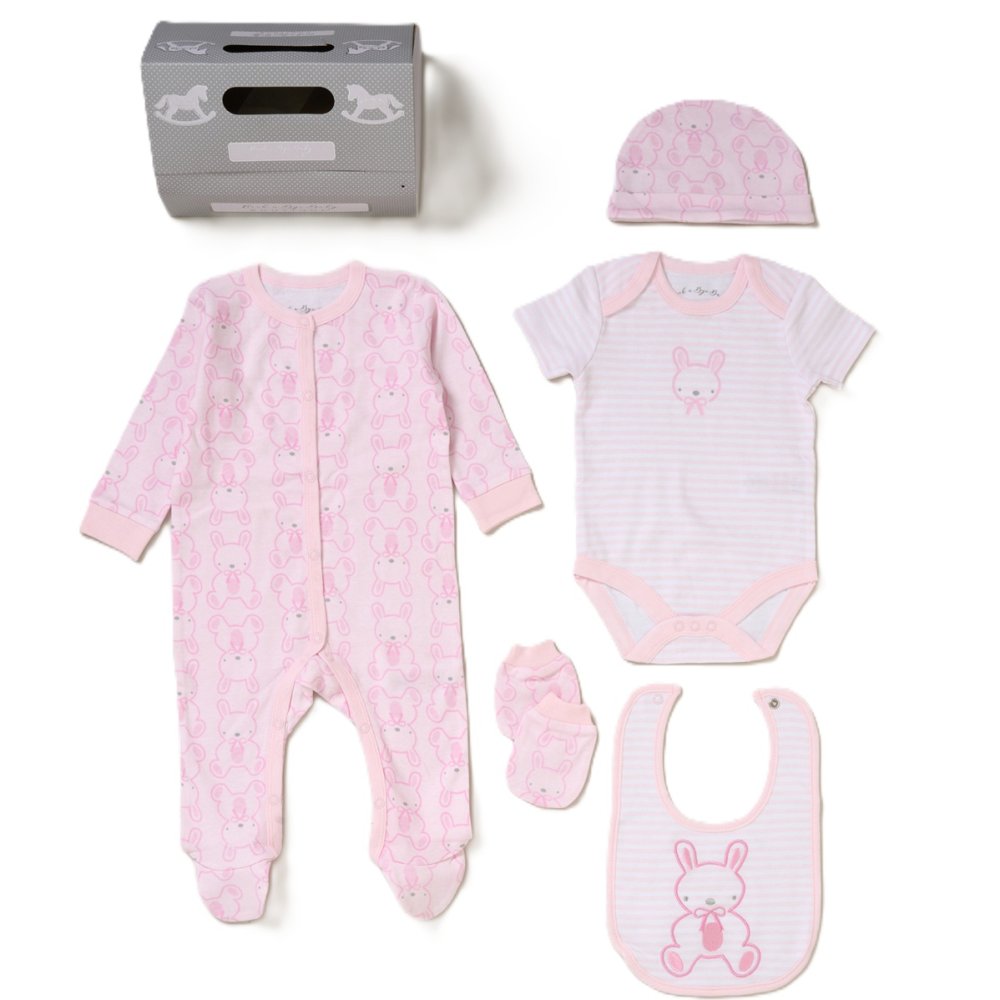 Baby Girls Bunny 6 Piece Mesh Bag Gift Set Baby Girls Bunny 6 Piece Mesh Bag Gift Set