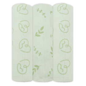 Greenlane Baby 3 Pack Bamboo/organic Cotton Muslin Squares 70x70cm – Heart Combo