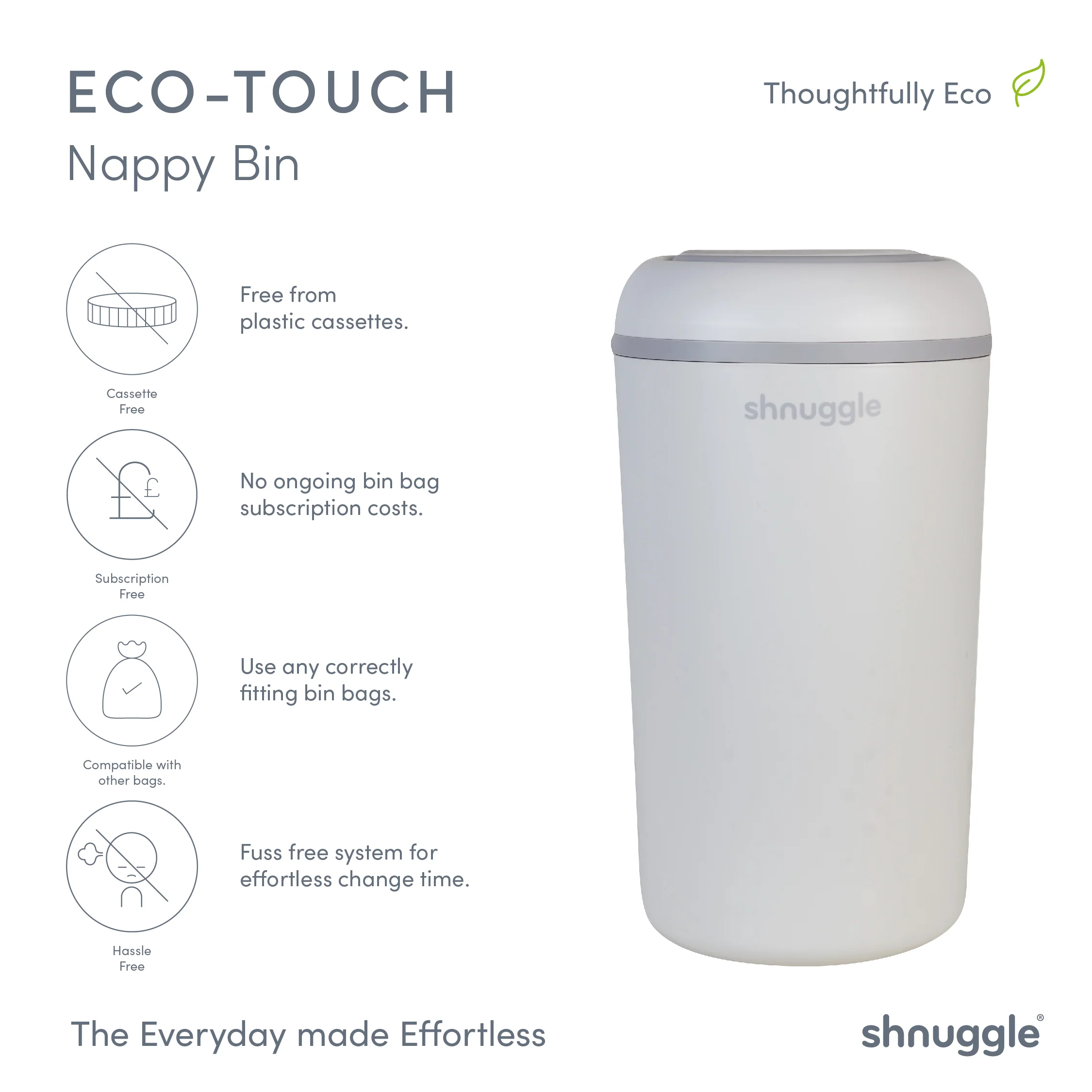 Shnuggle Eco-touch Nappy Bin | Odour-locking & Eco-friendly Shnuggle Eco-touch Nappy Bin | Odour-locking & Eco-friendly