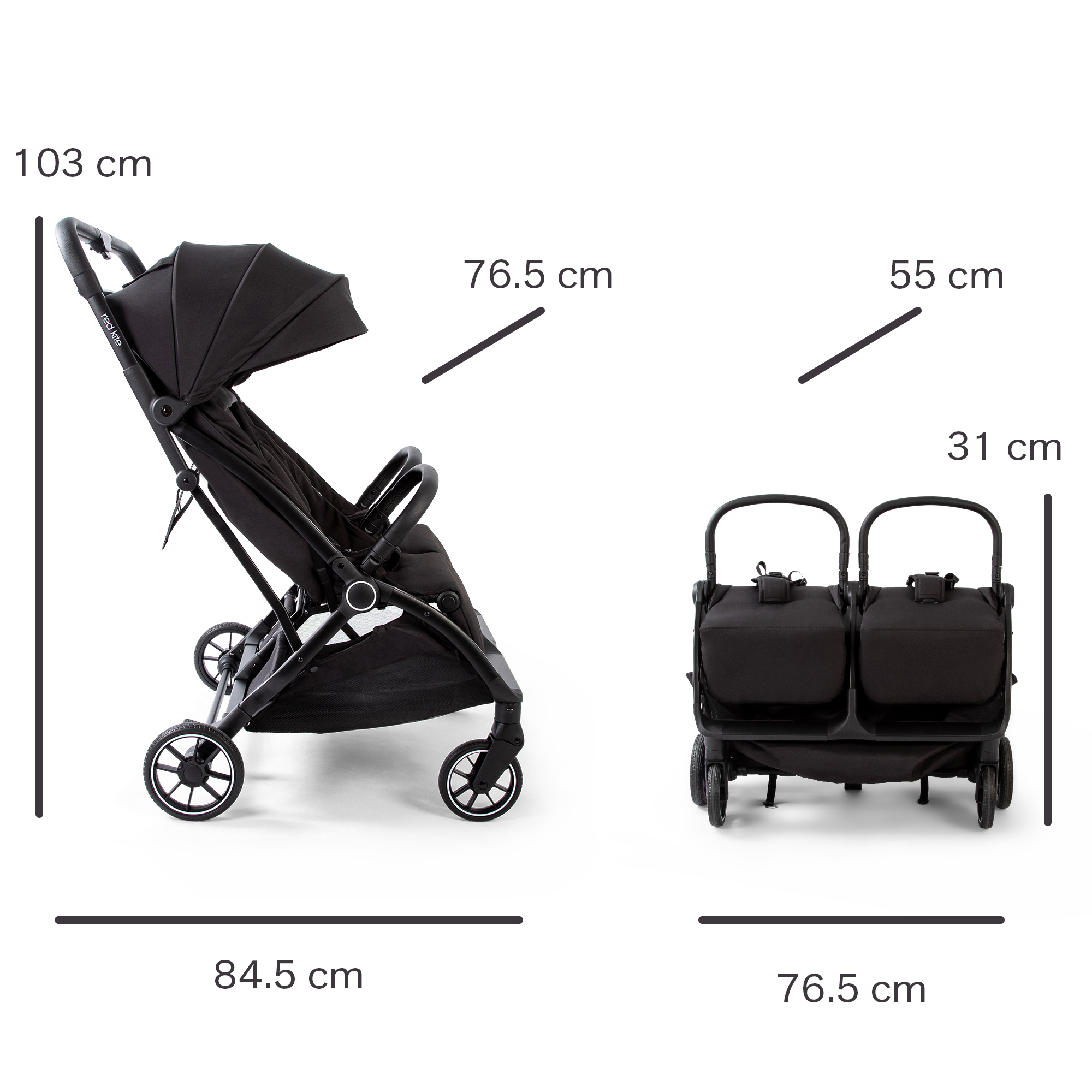 Red Kite Push Me Duet Twin Pushchair Black Red Kite Push Me Duet Twin Pushchair Black