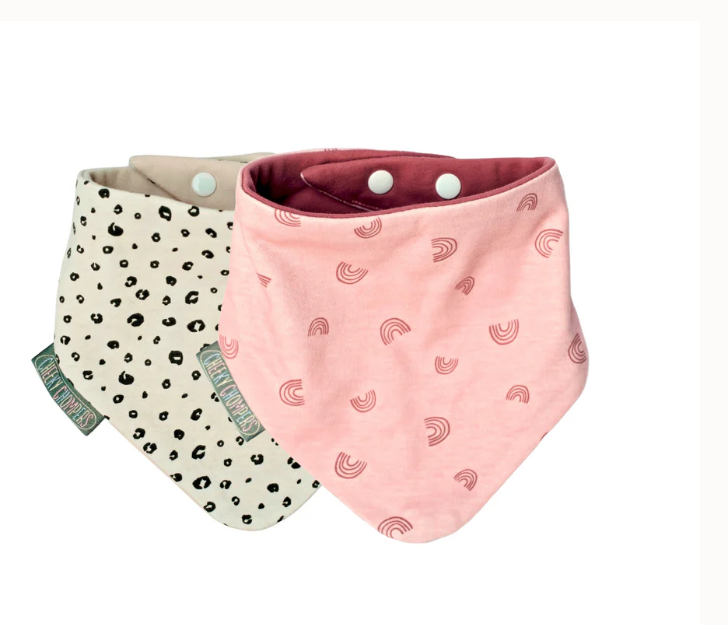 Cheeky Chompers Neckerbib Dribble Bib Set - Leopard & Rainbow Cheeky Chompers Neckerbib Dribble Bib Set - Leopard & Rainbow