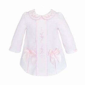 Baby Girl Pink Waffle Dress Embroidery And Satin Bows