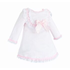 Wee Me Pink Waffle Dress With Satin Bow & Lace Detail- Pink