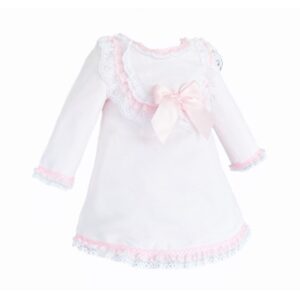 Wee Me Pink Waffle Dress With Satin Bow & Lace Detail- Pink