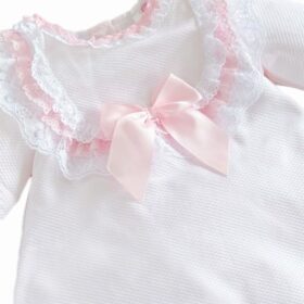 Wee Me Pink Waffle Dress With Satin Bow & Lace Detail- Pink