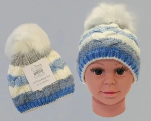 Baby Boys Knitted Pom-pom Hat With Lining