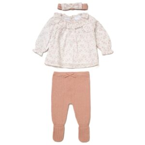 Girls Knitted/ Woven Blouse, Footed Trousers & Headband Outfit