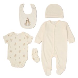 Baby Unisex Giraffe Ribbed Velour 5 Piece Gift Set
