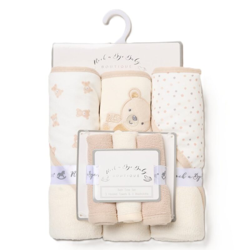 Baby Bear 6 Piece Hooded Towels & Washcloths Bath Time Set