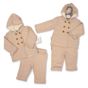 Baby Knitted Hooded Jacket & Trousers Outfit- Taupe
