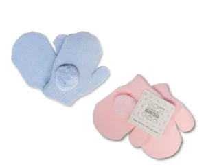 Knitted Baby Mittens With Pompoms (0-6months) Pink
