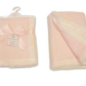 Baby Cable Knit Wrap With Fur Edge- Pink