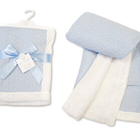 Baby Cable Knit Wrap With Fur Edge- Sky