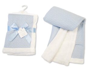 Baby Cable Knit Wrap With Fur Edge- Sky