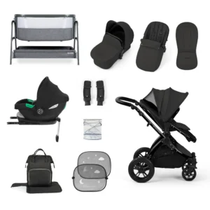 Stomp Luxe All In One I-Size Travel System With Isofix (Cirrus) And Bubba And Me Crib- Charcoal Grey