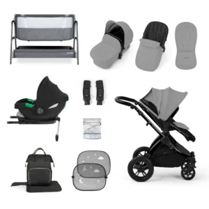 Stomp Luxe All In One I-Size Travel System With Isofix (Cirrus) And Bubba And Me Crib- Pearl Grey