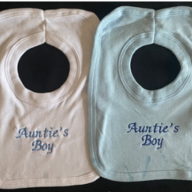 Aunties Boy Embroided Bib- White
