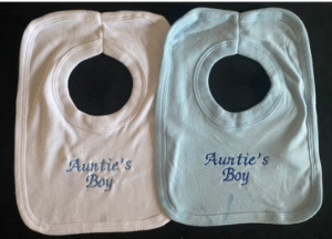 Aunties Boy Embroided Bib- White