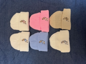 Newborn Rabbit Beanie Hat- White/red