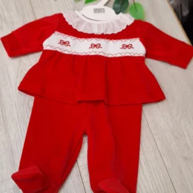 Pex Red Smocked Bow Velour Outfit