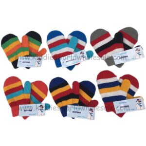 Infants Multi Colour Stripe Mittens With Lining
