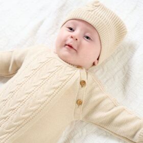 Taupe Knitted Romper & Hat