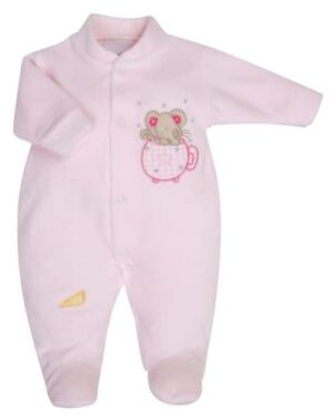 Dandelion Mouse In Teacup Velour Sleepsuit- Pink