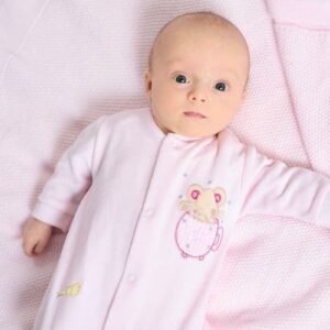 Dandelion Mouse In Teacup Velour Sleepsuit- Pink