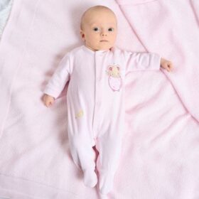 Dandelion Mouse In Teacup Velour Sleepsuit- Pink