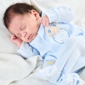Dandelion Mouse In Teacup Velour Sleepsuit- Blue
