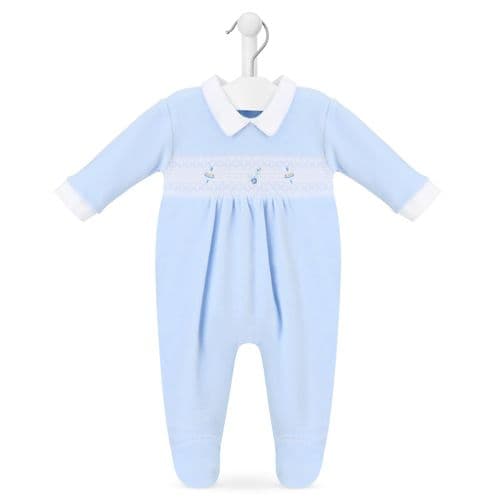 Spinning Top Smocked Sleepsuit- Blue Spinning Top Smocked Sleepsuit- Blue