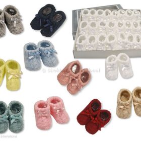 Knitted Baby Booties With Bow- Taupe