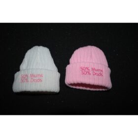 50% Mums 50% Dads Beanie Hat- Newborn Pink