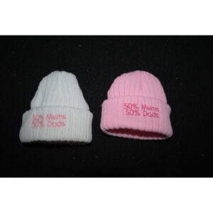 50% Mums 50% Dads Beanie Hat- Newborn Pink