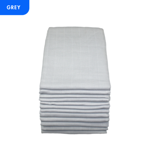Muslinz 12 Pack Muslin Squares Coloured – 70x70cm- Grey Muslinz 12 Pack Muslin Squares Coloured – 70x70cm- Grey