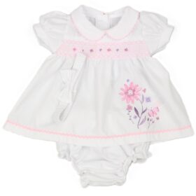 Baby Girls Dress, Pant & Headband Set- White