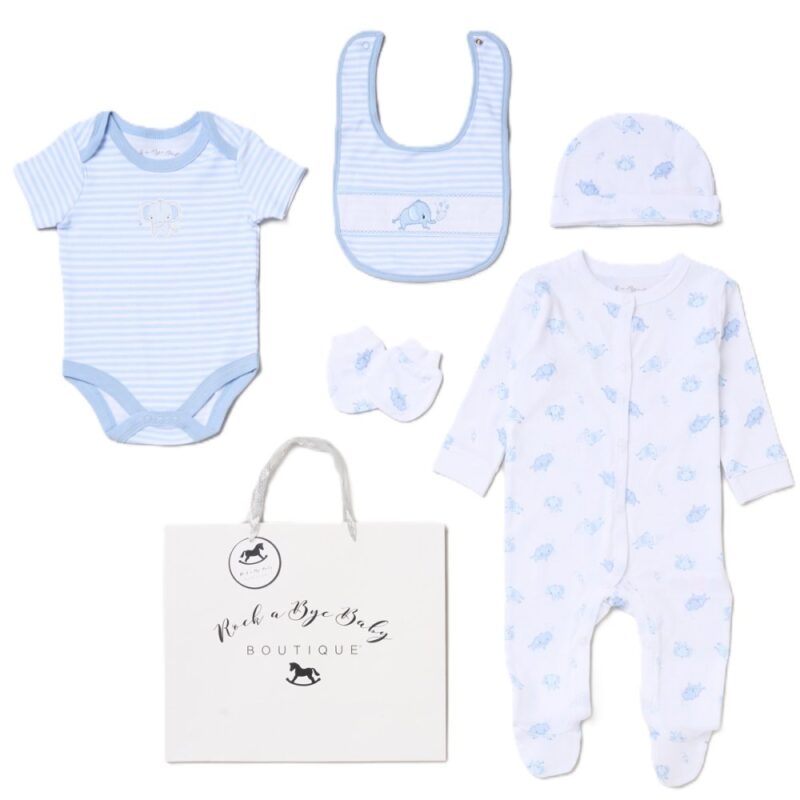 Baby Boys Elephant 6 Piece Mesh Bag Gift Set
