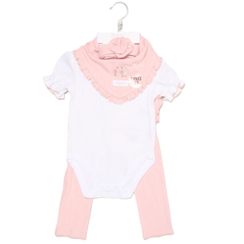 Baby Girls Dusty Pink 4pc Ribbed Outfit