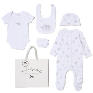 Baby Unisex Elephant 6 Piece Mesh Bag Gift Set