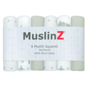 Muslinz 6 Pack Muslin Squares- 70x70cm- Elephant Spot Grey